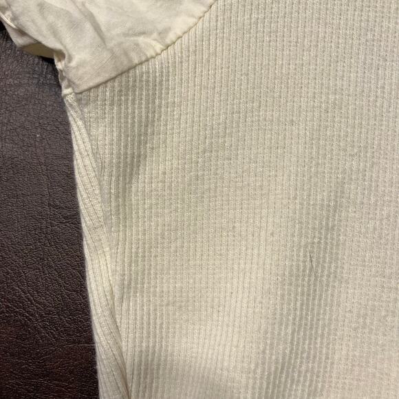 &Merci Cream Puff Sleeve Top M Henley Rib Knit Stretch Romantic Cottagecore - Picture 5 of 13